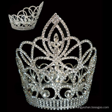 Mode Metall Silber hohe Festzug voller runde Krone Tiara und Szepter Daisy Blume Krone Stirnband